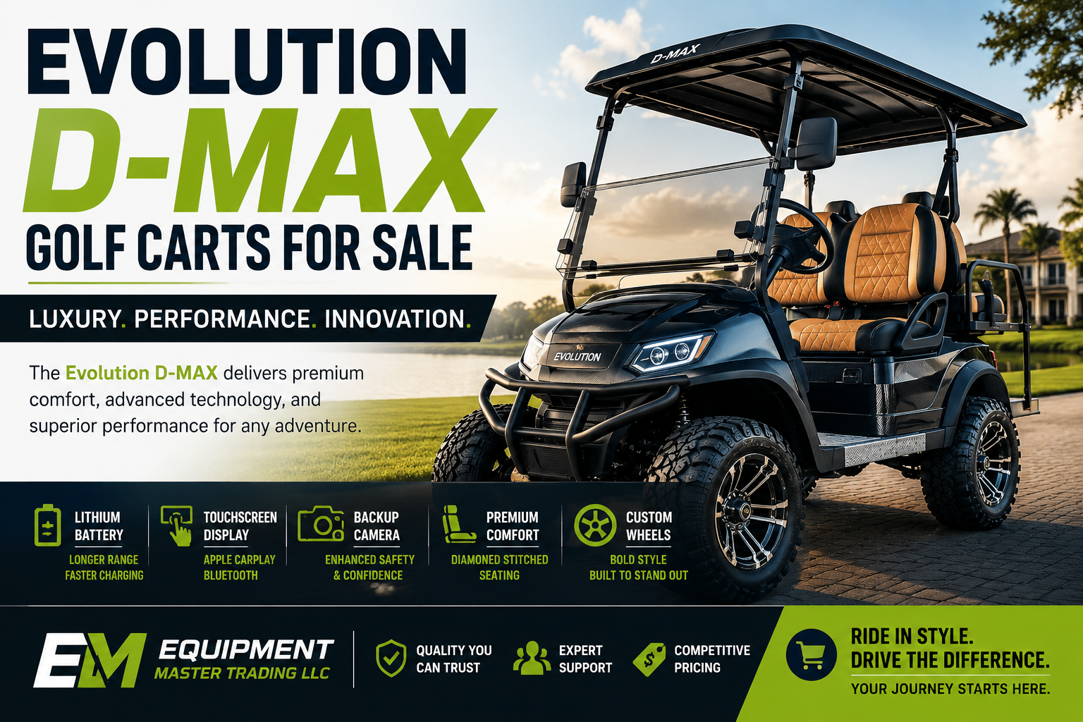 Evolution D-MAX Golf Carts for Sale – Luxury, Performance, and Innovation at Equipment Master Trading LLC