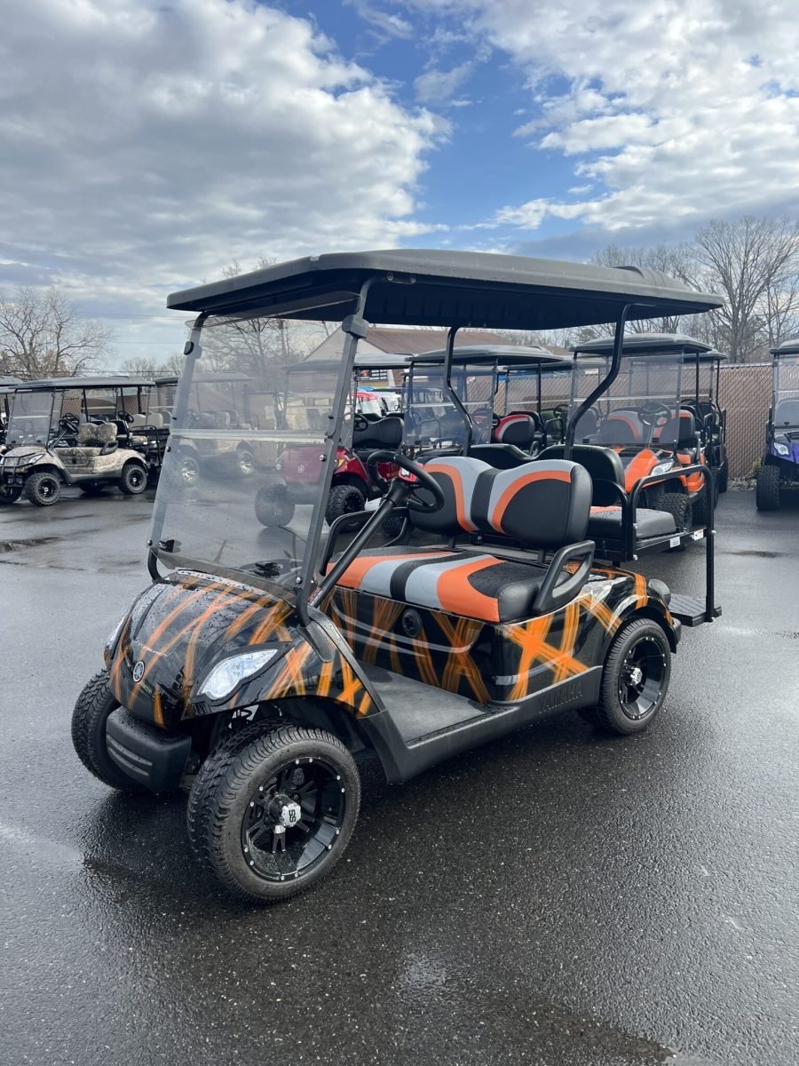 2016 Yamaha Drive 48 volt custom electric golf cart, unique Orange/Black Airbrush