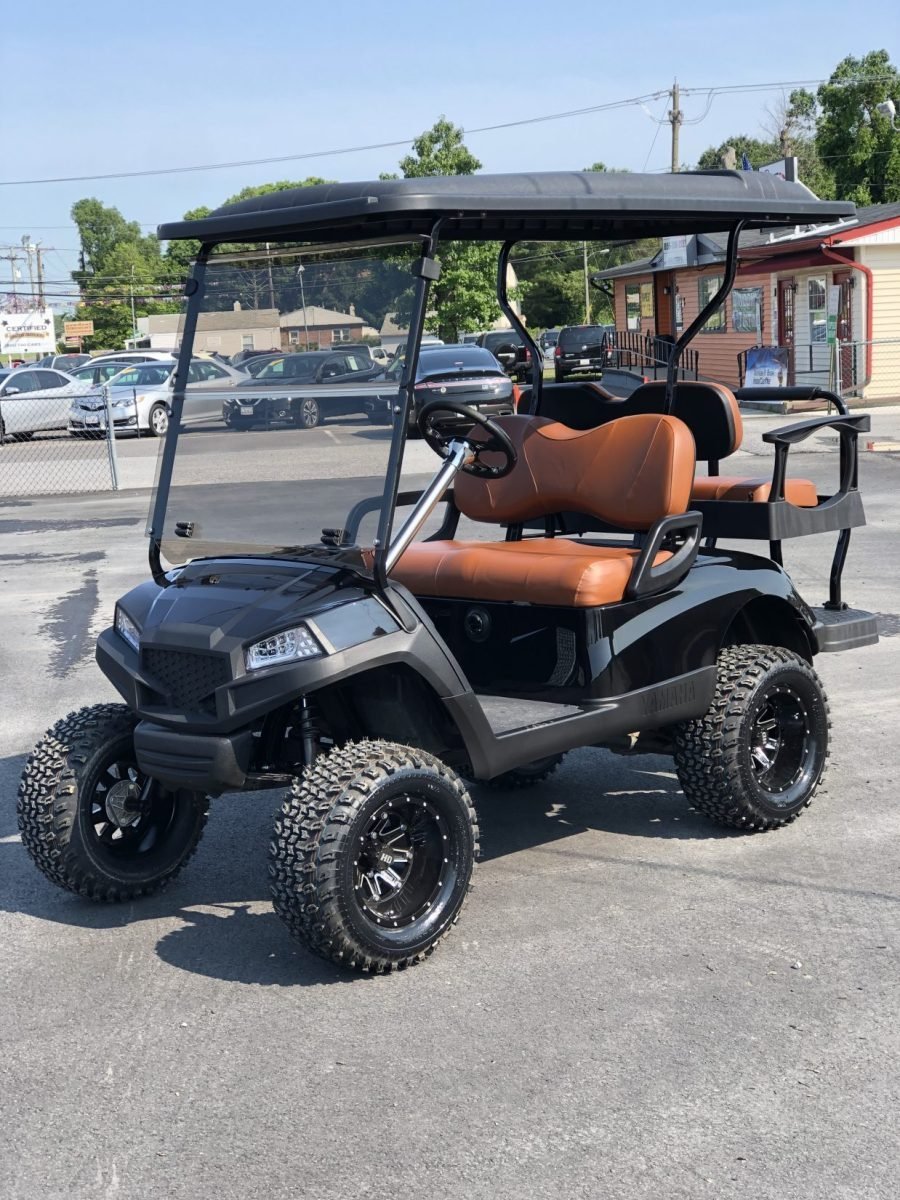 2016 Yamaha Drive 48 volt custom electric golf cart, 6″ lift, HAVOC off road Black Metallic with Carmel For Sale