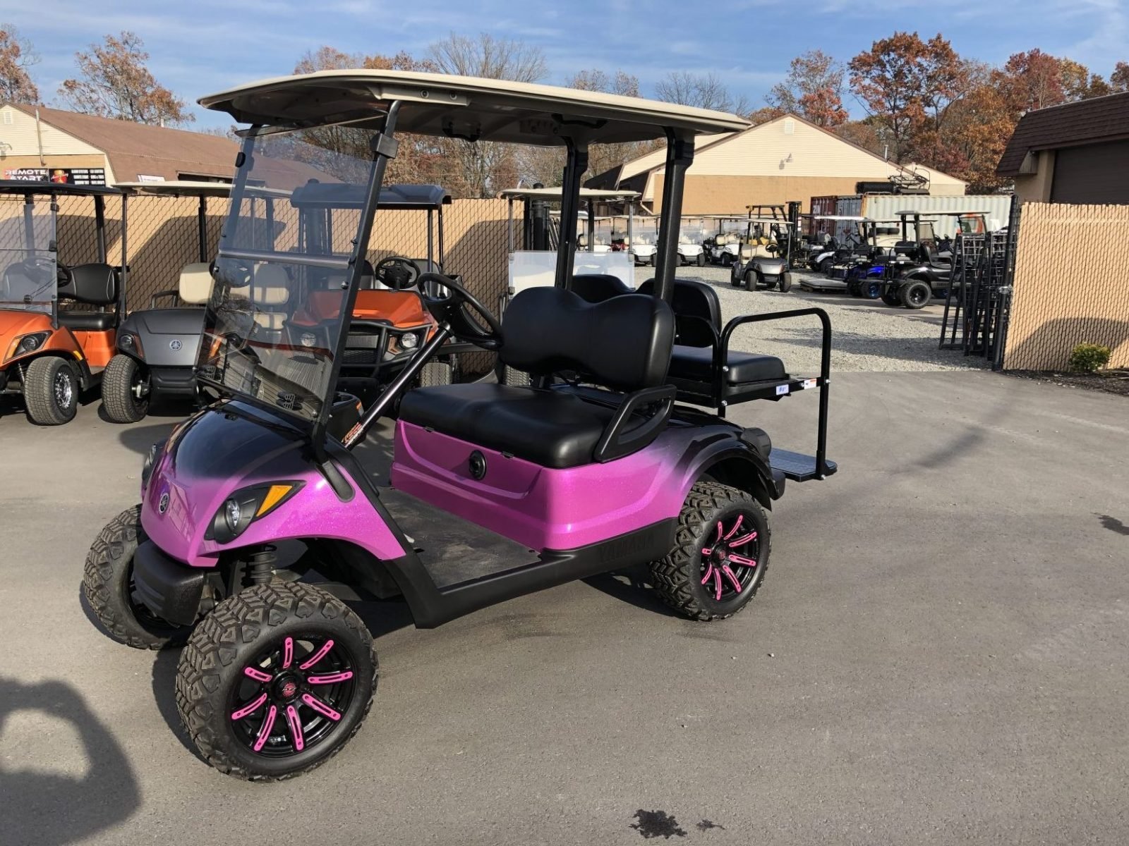 2016 Yamaha Drive 48 volt custom electric golf cart, 3″ lift, Pink Flake/Black Metallic fade For Sale