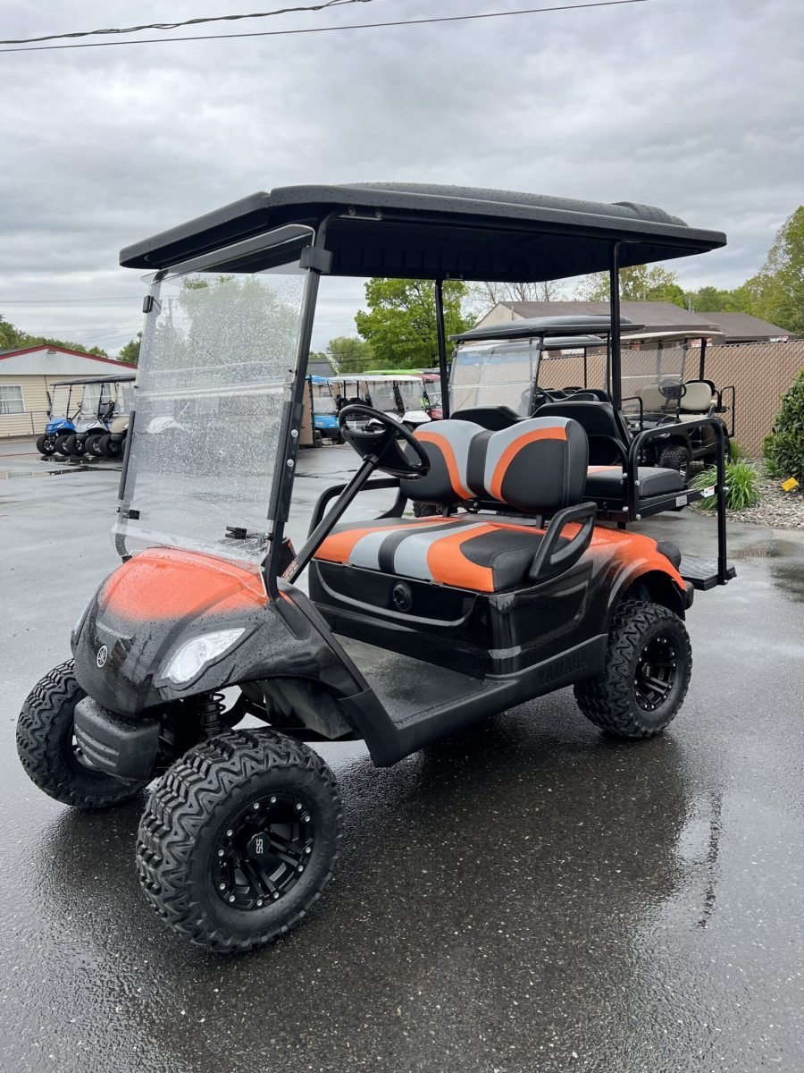 2016 Yamaha Drive 48 volt electric custom golf cart, 3″ lift, Black/Orange fade For Sale