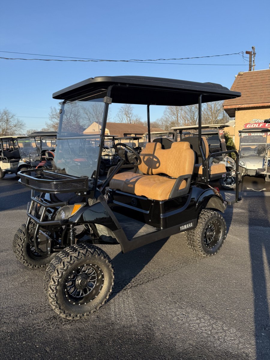 2018 Yamaha Drive2 48 volt electric custom golf cart, 6″ lift, Black Metallic, Premium Seats, Brush guard & Basket For Sale